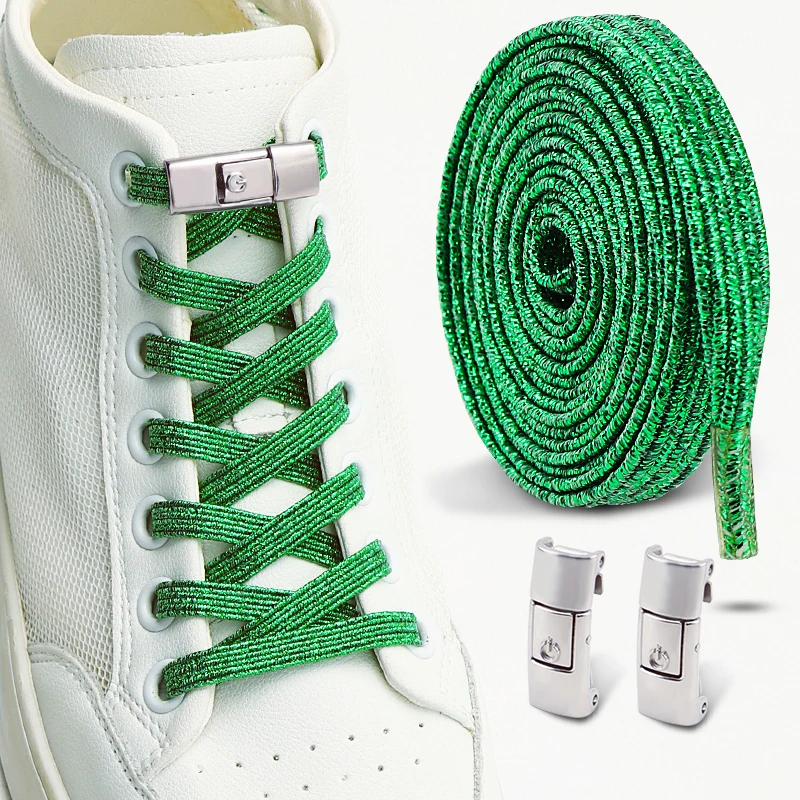 Kleurrijke glitter veters zonder strikken, elastische veters, sneakers, diamanten slot veters zonder strikken, platte veters, schoenaccessoires