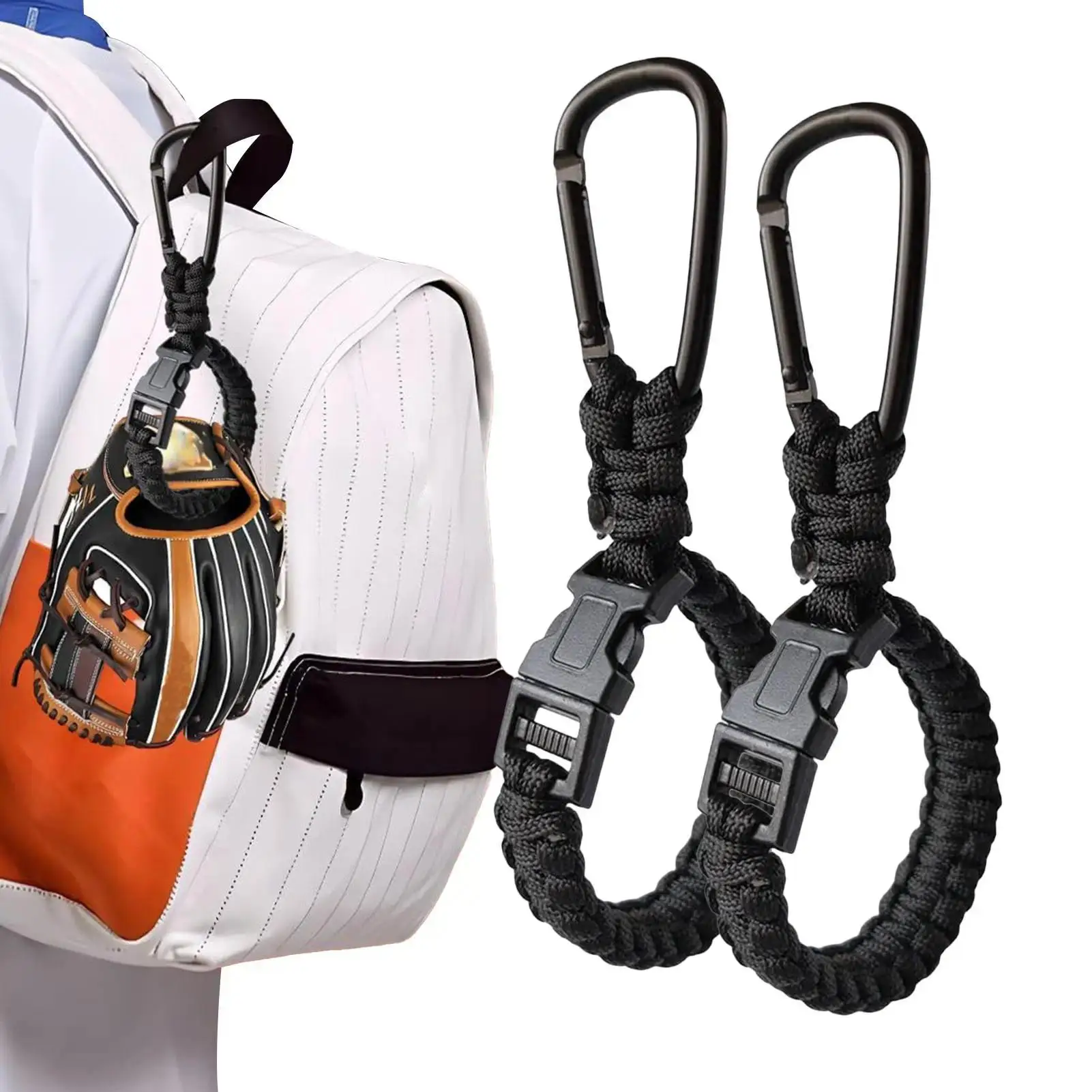 2pcs Baseball Softball Glove Holder Portable Woven Rope Hanger Hook for Backpack Fence Field Training Storage