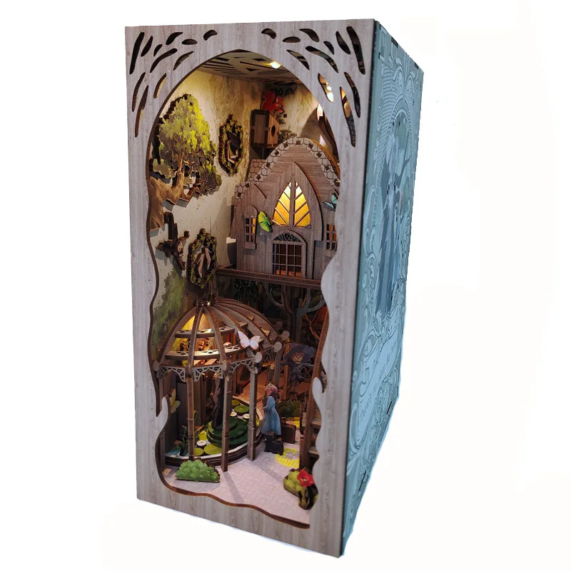 Imagem -04 - Diy em Madeira Miniatura Livro Nook Inserir Kit Jardim Europeu Bookend Luz Led Estante Decoração para Casa Artesanato Presentes