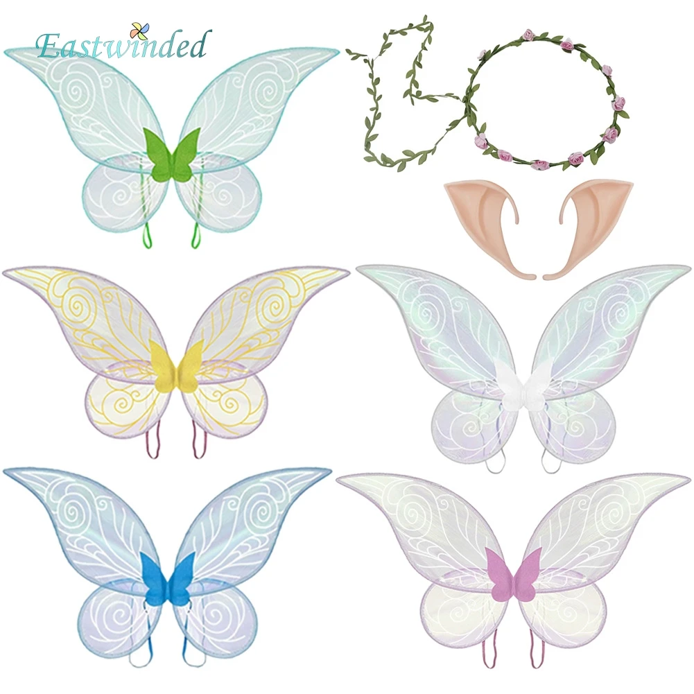 

Kid Girl Fairy Cospaly Wings Elf Ears Wreath Headwear Fairy Roleplay Costume Accessories Halloween Carnival Party Disguise Prop