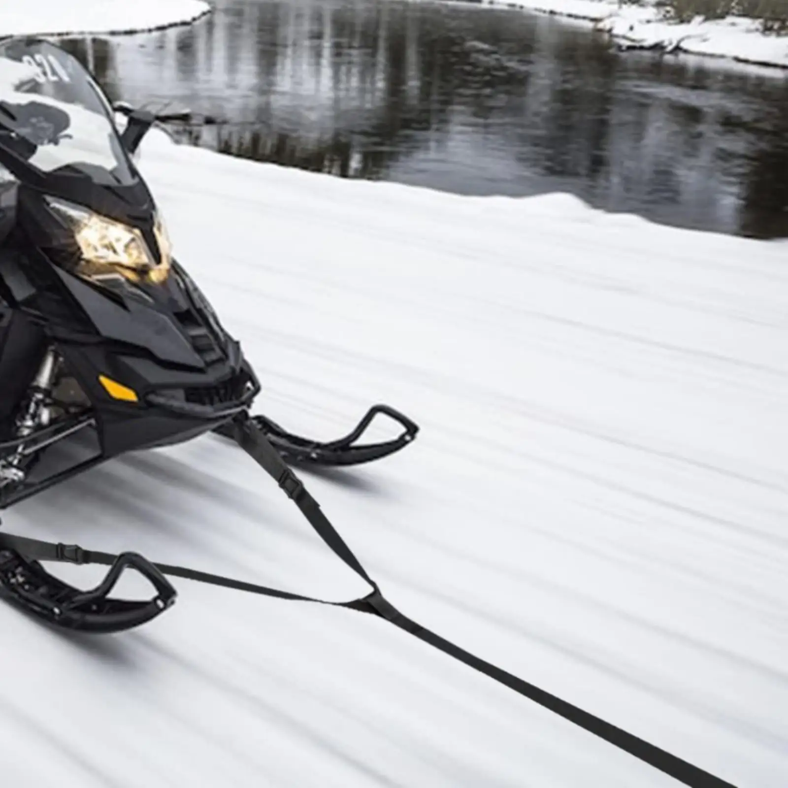 Snowmobile Recovery Tow Strap with Ski Loops and Adjustable Buckle for Snowy Terrain Towing and Rescue