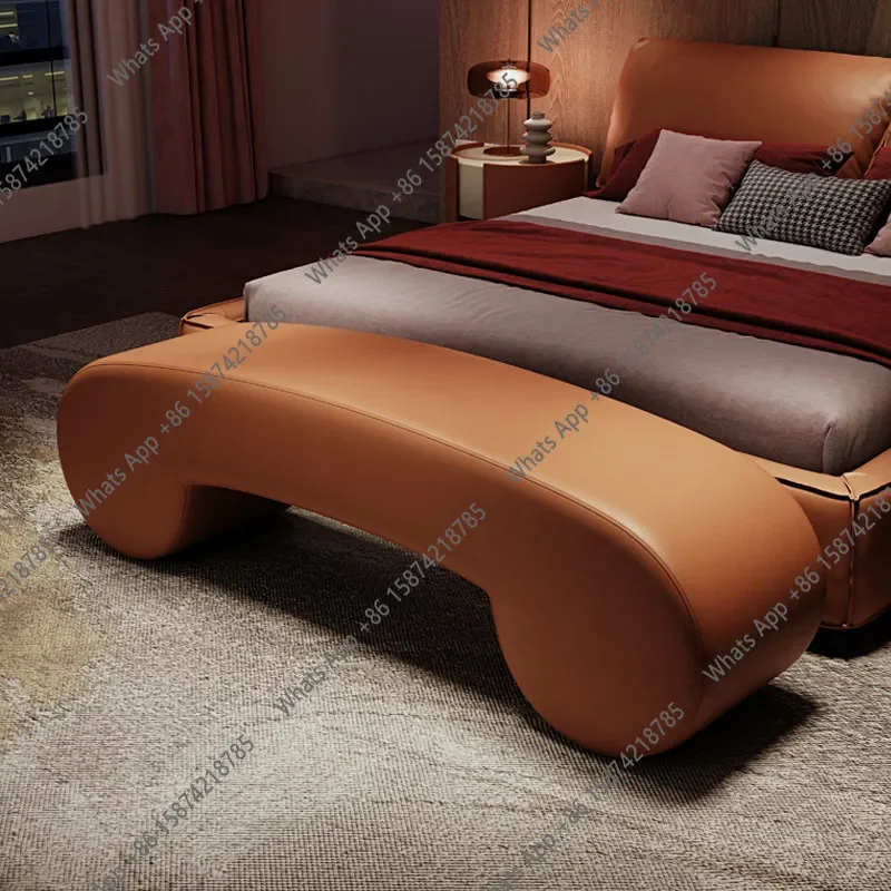 

Hh Боковой табурет для спальни, изогнутый прикроватный табурет для пары, главная спальня, длинный полосатый диван, кожаный минималистичный фланелевой пружинный табурет