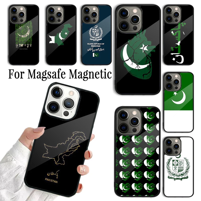 

Coque Phone Case For iPhone 16 15 14 13 12 Mini 11 Pro Max Plus Magsafe Magnetic Wireless Charging Cover Pakistan Passport Flag