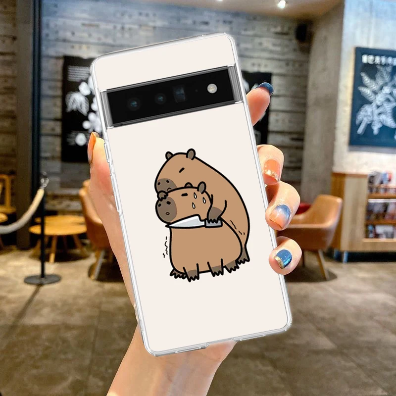 Cute Capybara Phone Case For Google Pixel 9 8 7 6 Pro XL 8A 7A 6A 5 4 5A 4A 3A XL 5G soft Silicone Clear TPU Cover