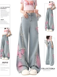 Women Harajuku Baggy Jean Trashy Y2k Japanese Streetwear Goblin Core Butterfly Denim Pants Trousers 2000s Aesthetic Grunge Kpop