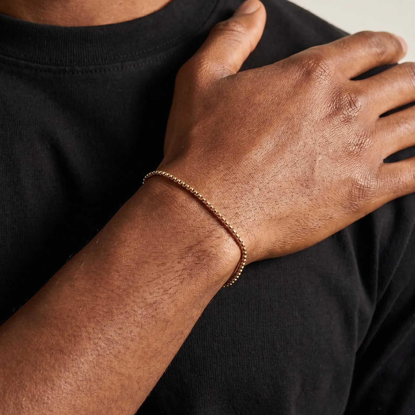 Box-Ketten-Armband für Männer und Frauen, Silber-Gold-Farbe Edelstahl Gliederarmband, Verstellbares Unisex-Schmuckgeschenk – Detail 4