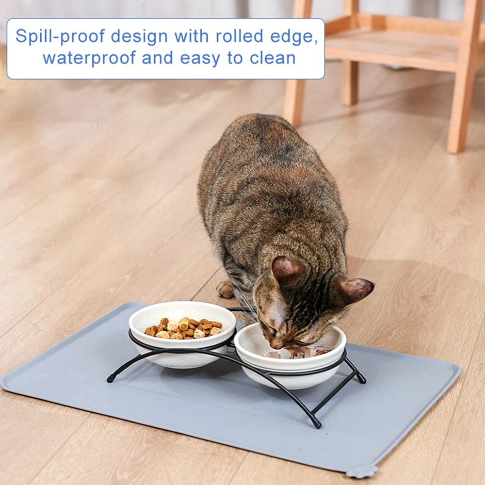 Silicone Dog Cat Bowl Mat Non-Stick Pet Fountain Tray Waterproof Food Pad Puppy Dogs Feeding Drinking Mat Portable Placemat