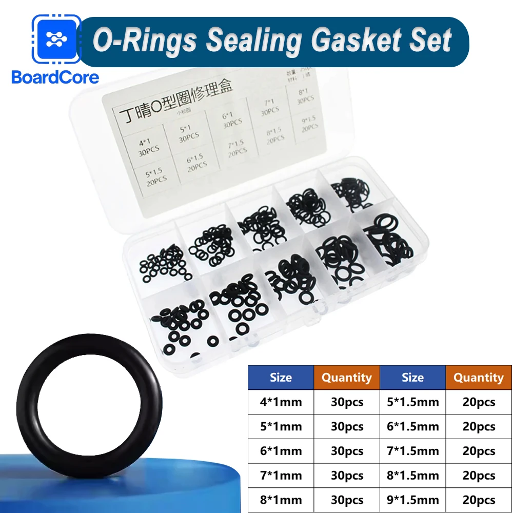 250pcs/box O-Rings Sealing Gasket Set  Nitrile Rubber O Rings Kits Black High-Pressure Corrosion Oil Resist Washer for Repair