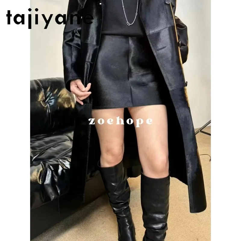 TAJIYANE Luxury Fetal Cow Shearling Genuine Leather Skirt Woman Slim Fit Bodycon Skirts 2026 Woman Black Women's Skirts Elegant