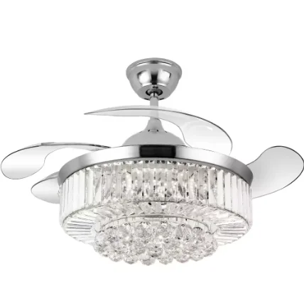 2002e Chandelier Fan Crystal with Remote Control 42 Inch  Invisible Telescopic Blade Light Emitting Diode Ceiling Fan Lights