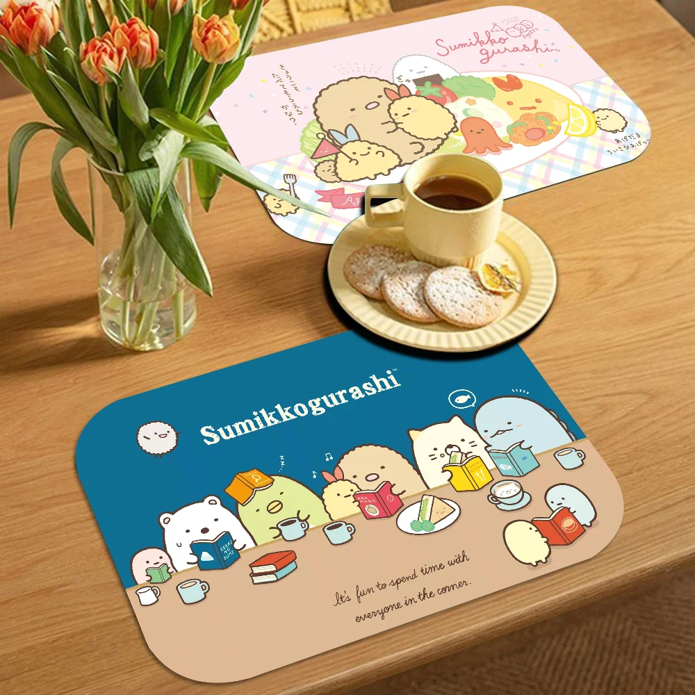 S-Sumikko Gurashi Quick Drying Dish Mat Printed Kitchen Non-slip Coffee Cup Pad Drain Mats Dinnerware Cup Bottle Placemat