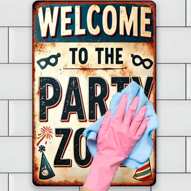 Vintage 'Welcome to the Party Zone' Metal Sign Perfect for Home, Club & Garden Decor | Versatile Wall Hanging, Perfect for Room