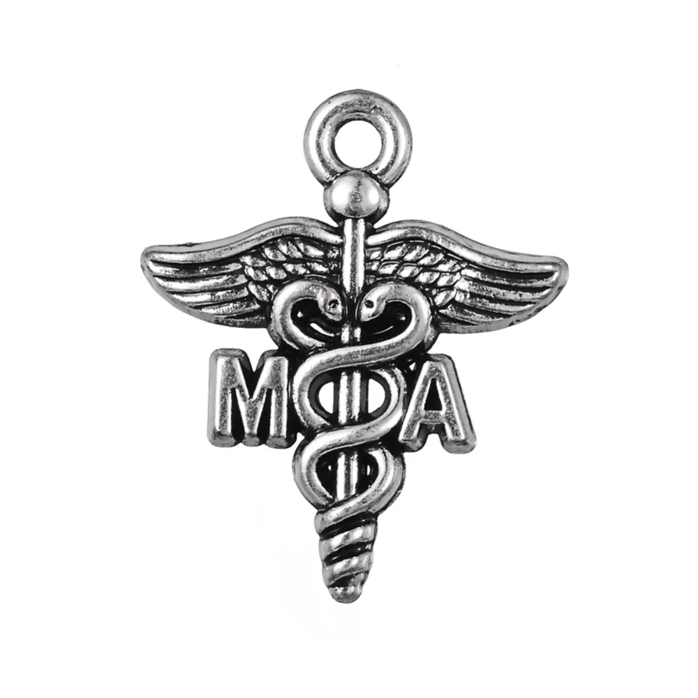 Antique Silver Color Medical Assistant MA Charms Profession Caduceus Charm 50pcs 19*23mm AAC1618