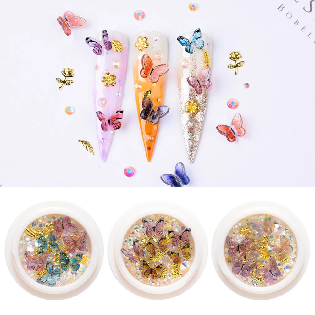 6 Boxes Nail Rhinestone Manicure Charm Set DIY Nail Art Decorations Accessories for Salon Home Natural False Nails