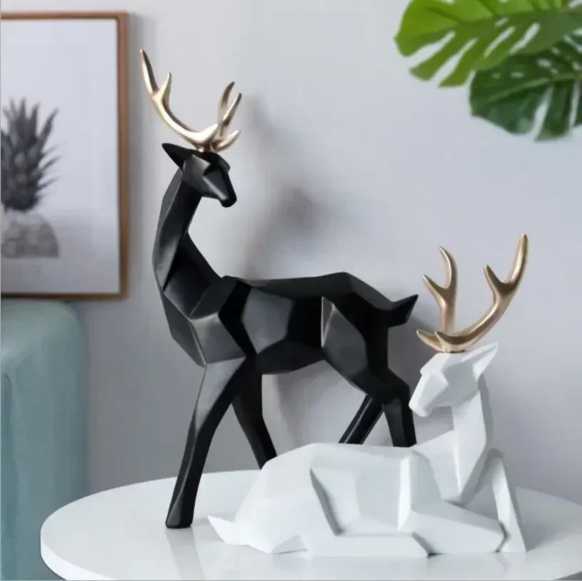 

Nordic Style Creative 3D Solid Geometry Lucky Deer Ornaments Resin Craft Home Furnishing Decoration Office Desktop Figurines Art