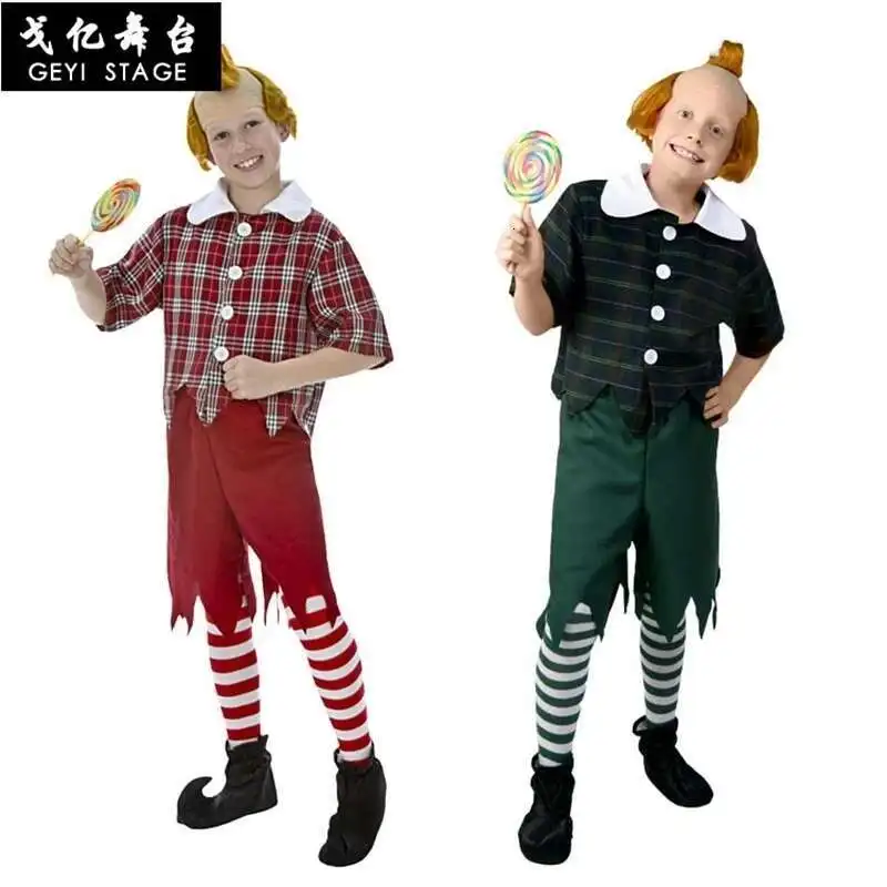 Unisex Child Scarecrow Costume Halloween Party Oz Wizard Adult Play Cosplay Carnival Fancy Party Dress