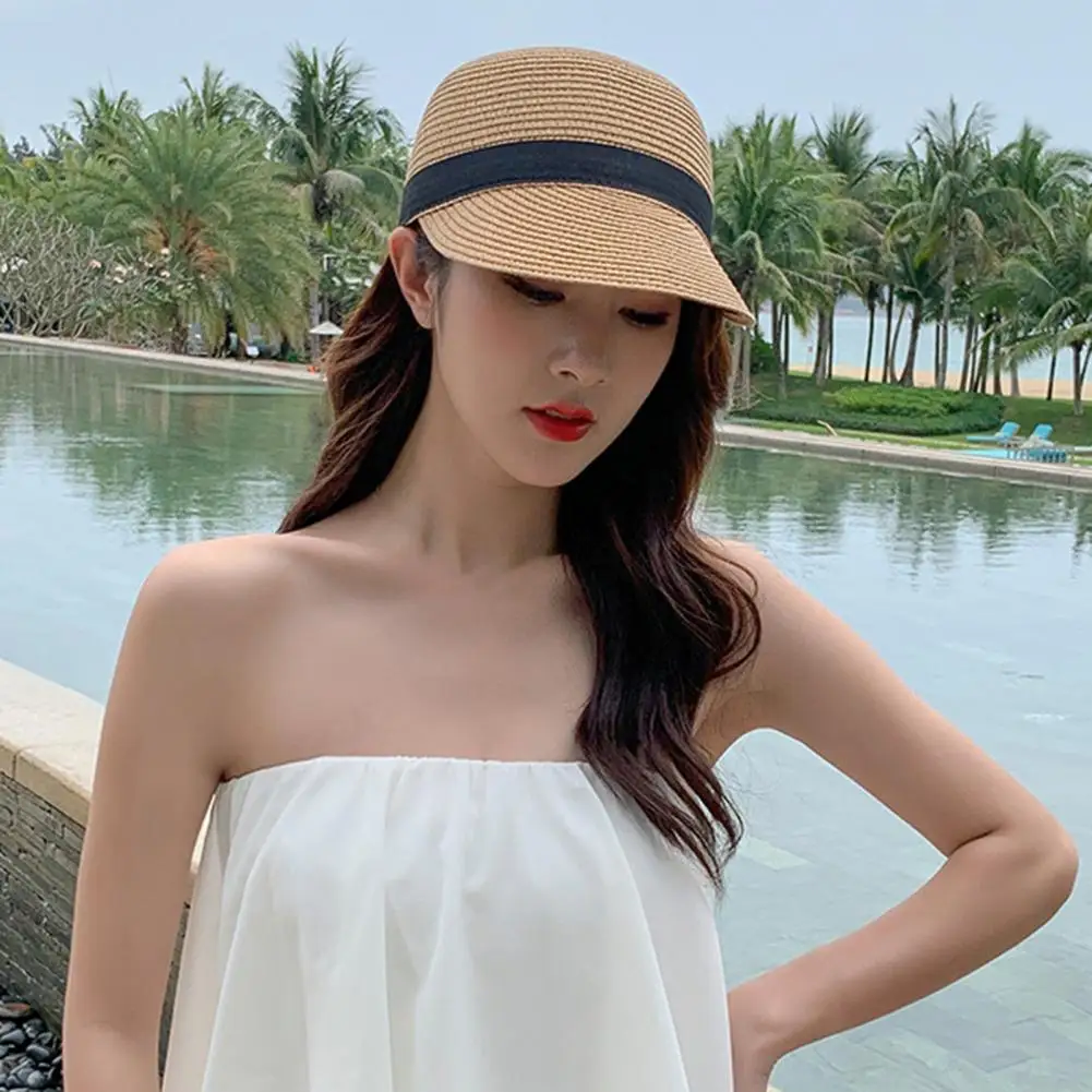 Stylish Sun Visor Hat Non-fading Summer Sun Hat Windproof Hand Weaving Sun Visor Hat  Dress Up