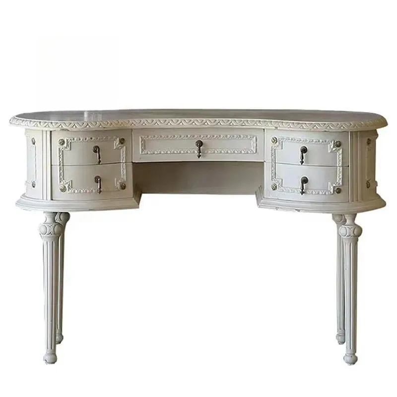 High End French Style Solid Wood Carved Bedroom Dressing Table Furniture