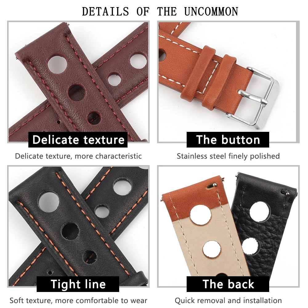 Cowhide Watch Strap Vintage Genuine Leather 18mm 20mm 22mm 24mm Watchband Women Men Watch Band for Seiko Belt with Pin Buckle