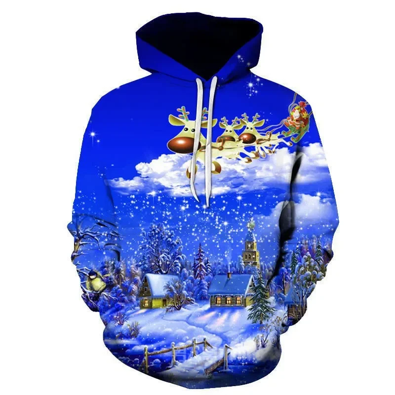 2024 Autumn and Winter Christmas Collection 3D Digital Printed Long Sleeve Hoodie Large Size Men and Women Hoodies  Streetwear