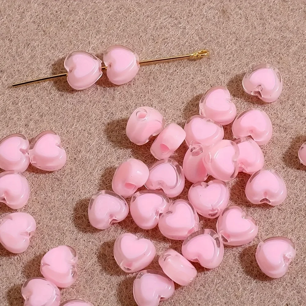 100pcs 8mm Pink Peach Heart Style Beads For Jewelry Making DIY Couple Bracelet Necklace Handicrafts Small Business Supplies
