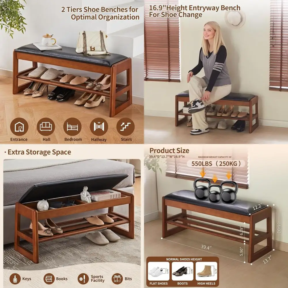 Panca scarpiera da ingresso a 2 livelli da 40 pollici con cuscino e contenitore ribaltabile