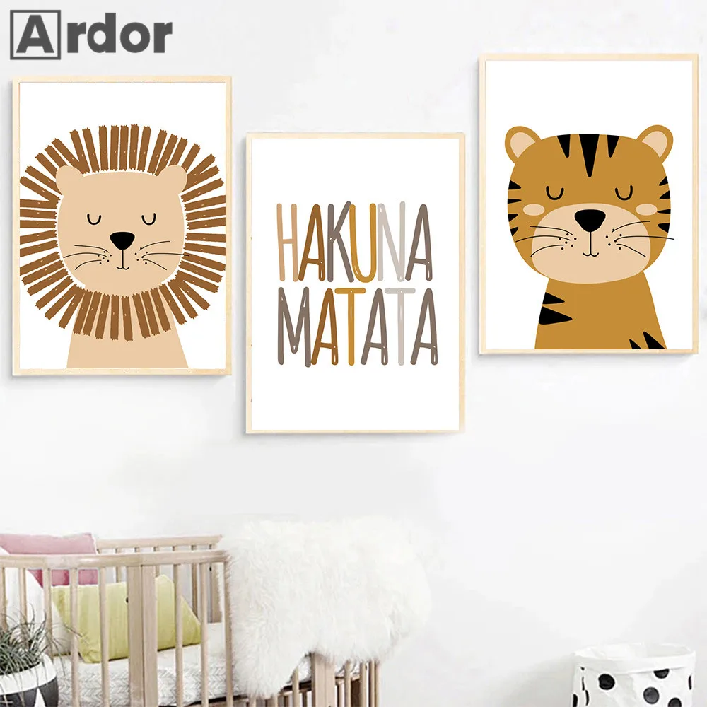 HAKUNA MATATA Art Poster Baby Nursery Canvas Print Lion Animal Painting Tiger Posters Nordic Wall Pictures Kids Room Decoration