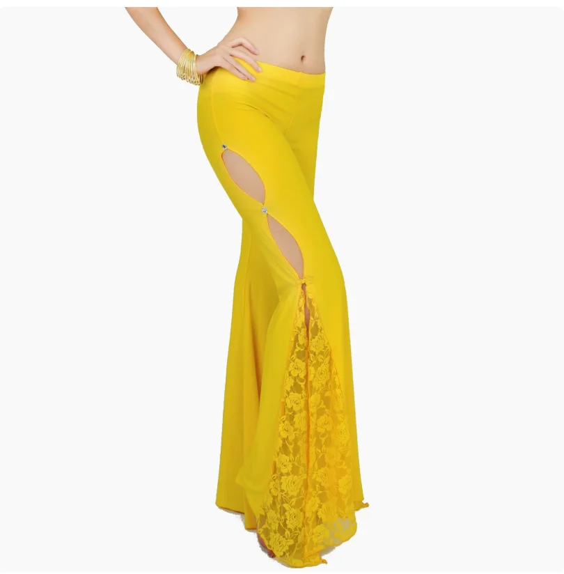 1 개/몫 여성 밸리 댄스 바지 사이드 오프닝 레이스 바지 레이디 퍼포먼스 댄스 바지 무료