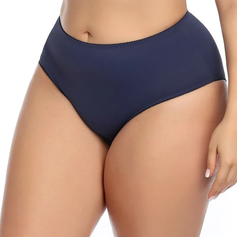 Beauwear-bragas de cintura alta para mujer, ropa interior de talla grande, sin huellas, De satén fino, Sexy