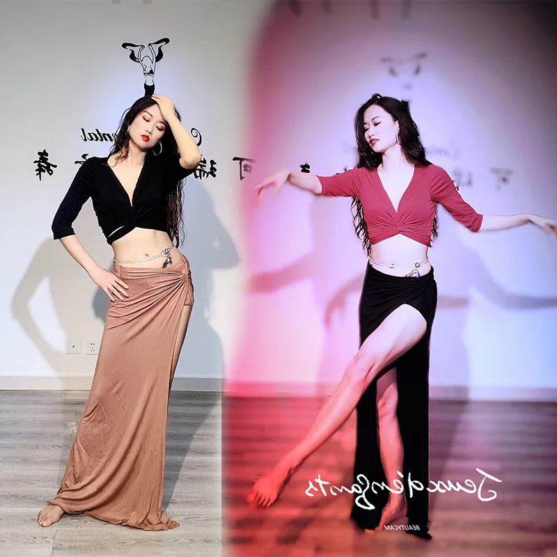 맞춤형 벨리댄스 연습복 세트 공연용 신상 화이트 탑 스커트 의상 여성용 오리엔탈 댄스 의상