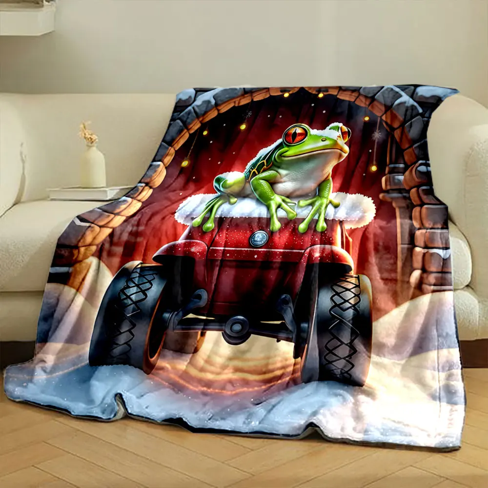 6 Sizes Cartoon Green Big-Eyed Tree Frog Printed Blanket Super Soft Fluffy Home Sofa Office Nap Four Seasons Available Gifts