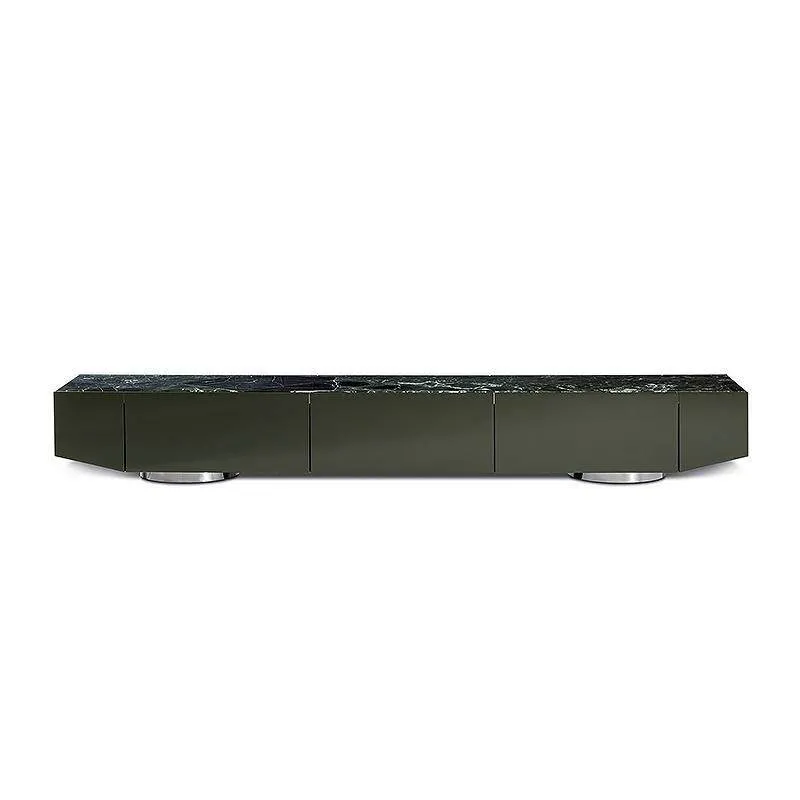 *Italian Luxury-style Marble TV Cabinet with Marble Countertop and Stainless Steel Base Suitable for the Living Room of a Villa