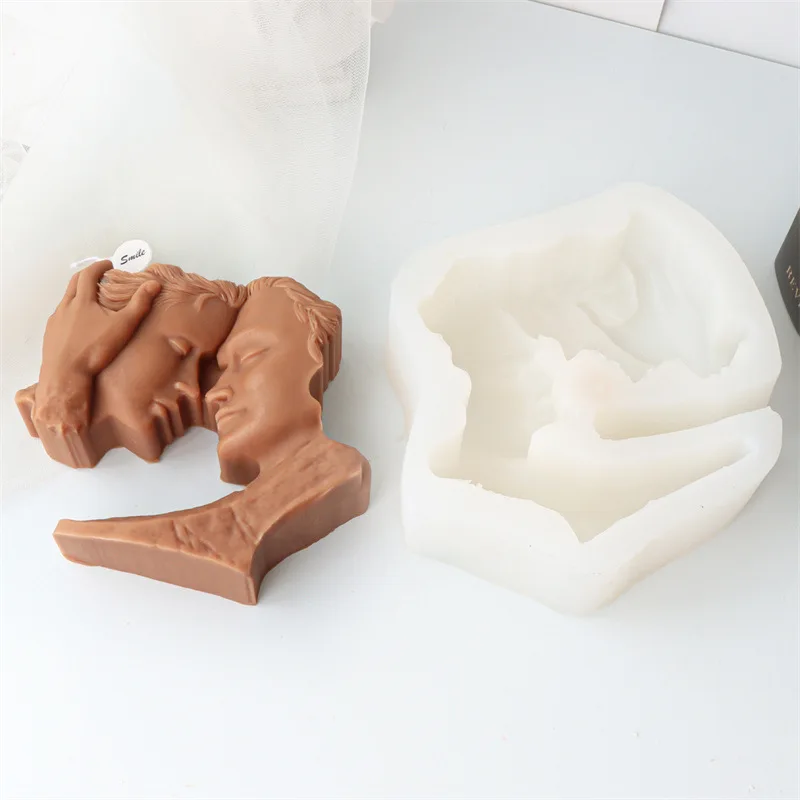 Kiss Couple Head Sculpture Candle Silicone Mold Gypsum form Carving Art Aromatherapy Plaster Home Decoration Mold Gift Handmade