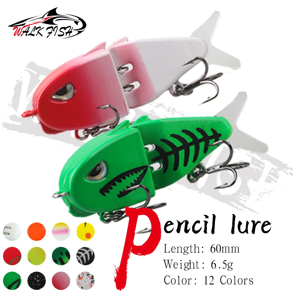 WALK FISH Angelköder Langsam Sinkender Swimbait 60mm 6,5g Mehrteiliger Köder mit 3D-Augen aus PVC-Material für Barsch, Forelle und Raubfische