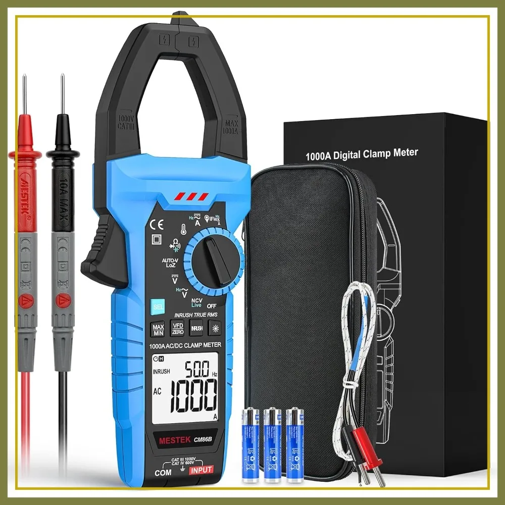 

Digital Clamp Meter 1000A TRMS 6000 Counts AC DC Voltage Tester Amp Meter with VFD, LowZ, NCV, Inrush