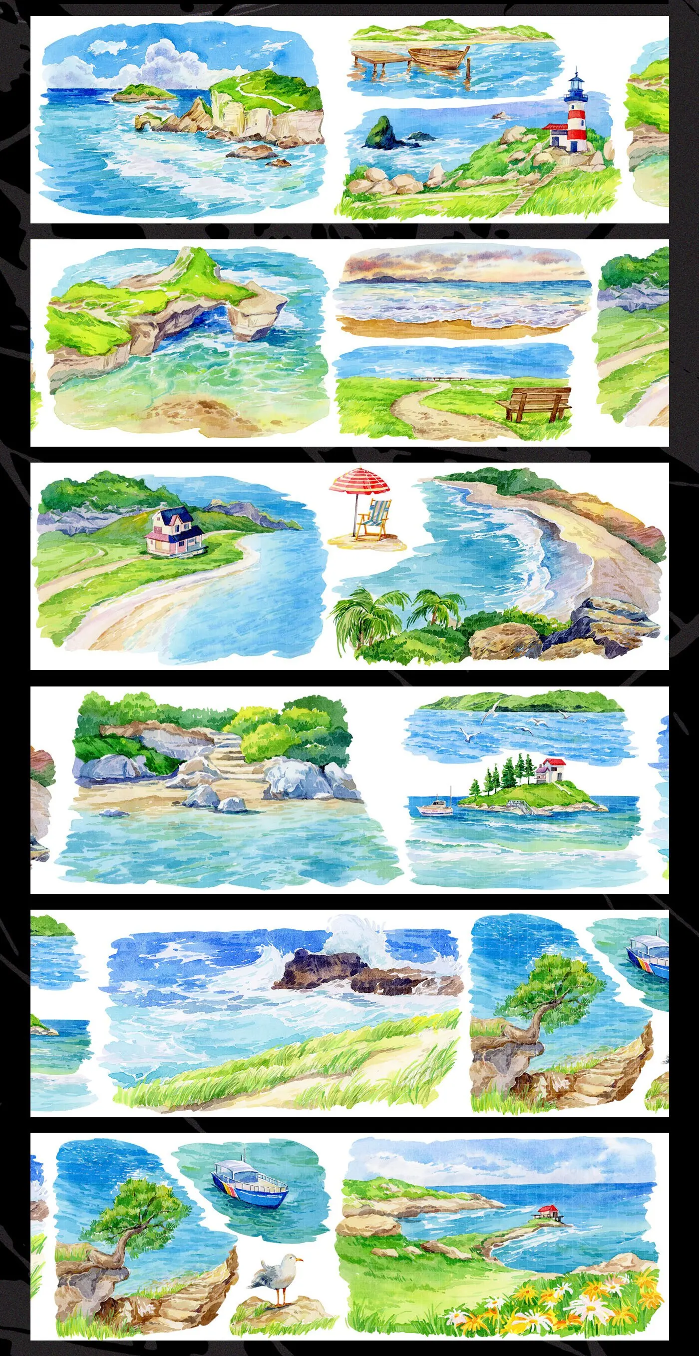 Tournesol Studio Washi Pet Tape Green Umbrella Mist Blue Wave Wind Field Decorative Masking Sticker for Journal