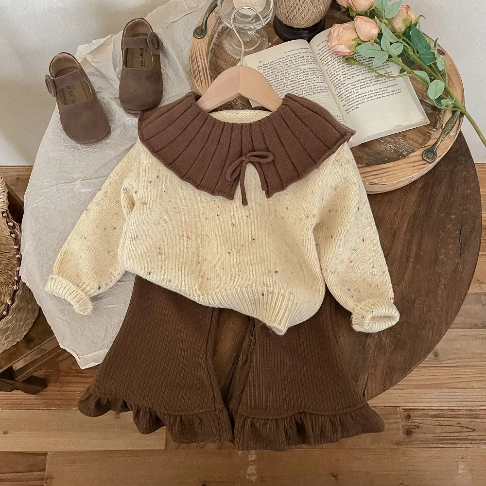 

Girls Khaki Sweater Top Children 2024 New Autumn Collection Fashion Simple Casual Sweater Clothes Korean Simple Style Top