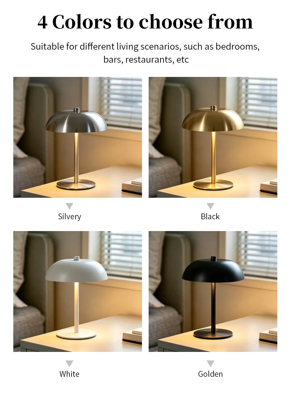 Cordless Mushroom Table Lamp Touch Control Dimmable LED Desk Light Rechargeable Bedroom Night Light Home Decor Gift