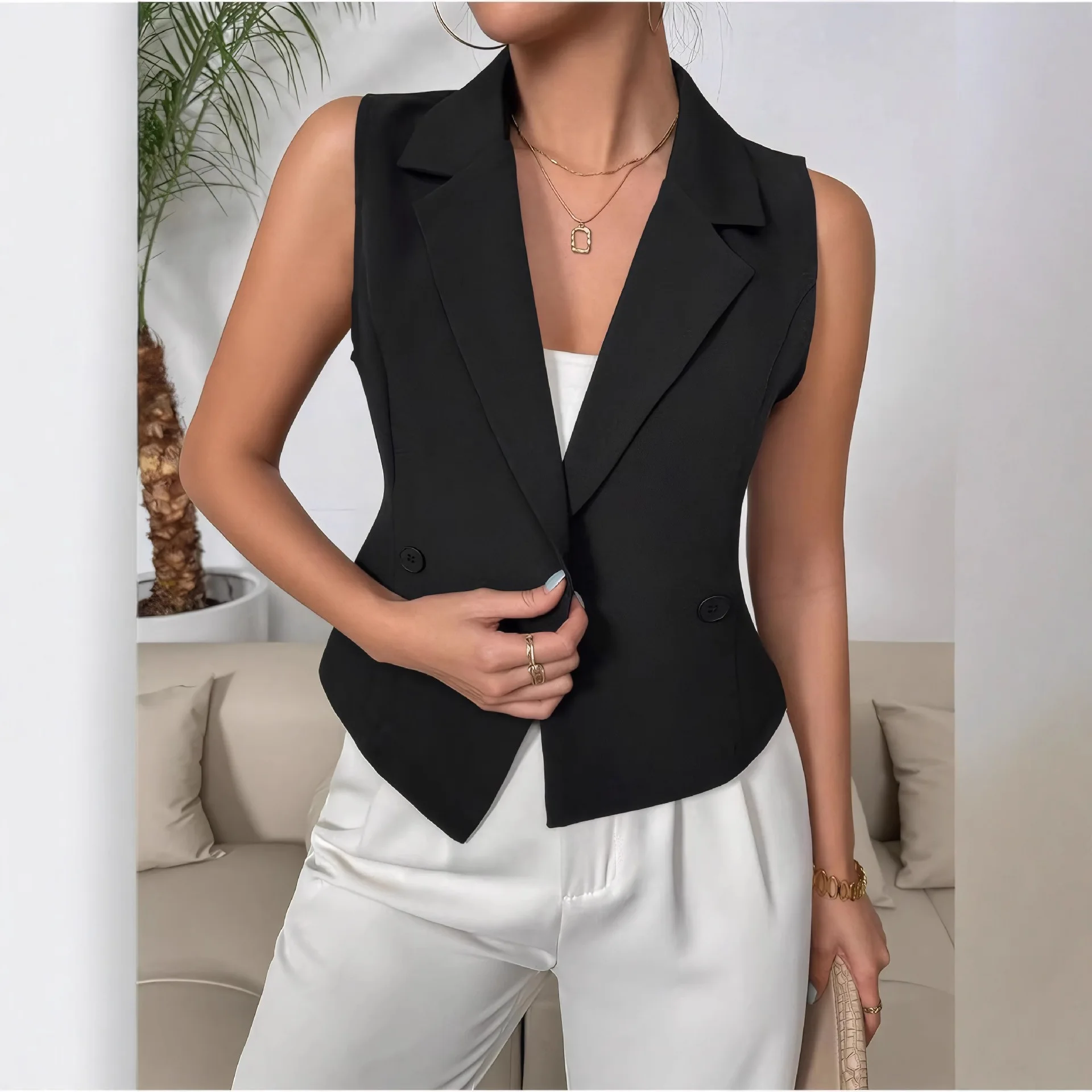 Vests Waistcoats Thin Womens Duck Spring Cotton-Padded  Buttoned Seamless Layering Waistcoat Minimalism Pure Classic Sexy
