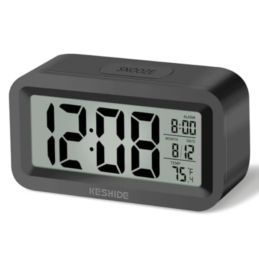 

Travel Digital Alarm Clock, Battery Operated with Indoor Temperature, Desk Small Clock, Snooze Model, 12/24H Display for Bedroo