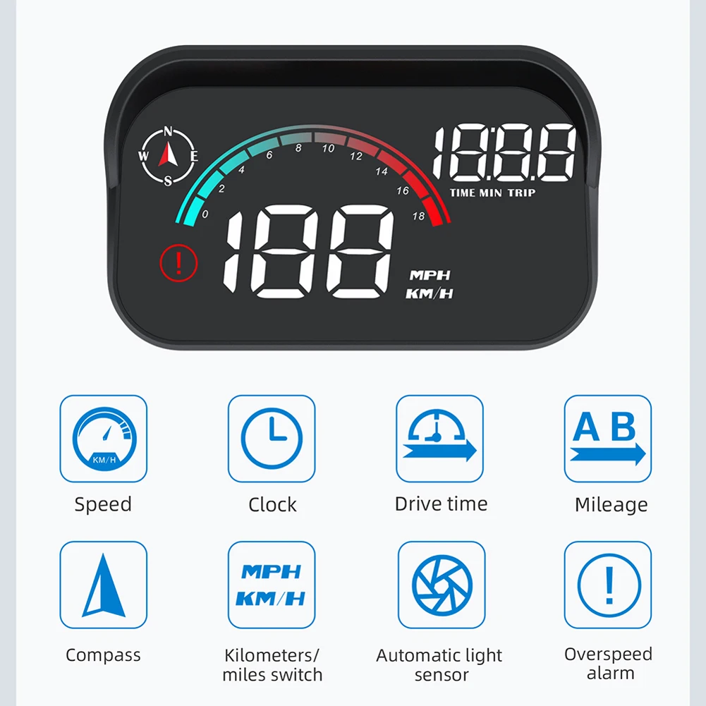 HUD numérique avec odomcirculation, affichage tête haute de voiture, écran de budgétaire, compteur de vitesse, alarme de survitesse, GPS numérique, écran LCD