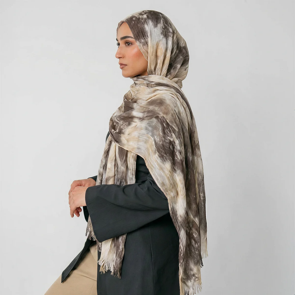 

Women Modal Hijab Cotton Rayon Scarf Watercolor Crinkle Design Shawl Scarf Headwrap Ramadan Islamic Wraps Shawl 180*70cm