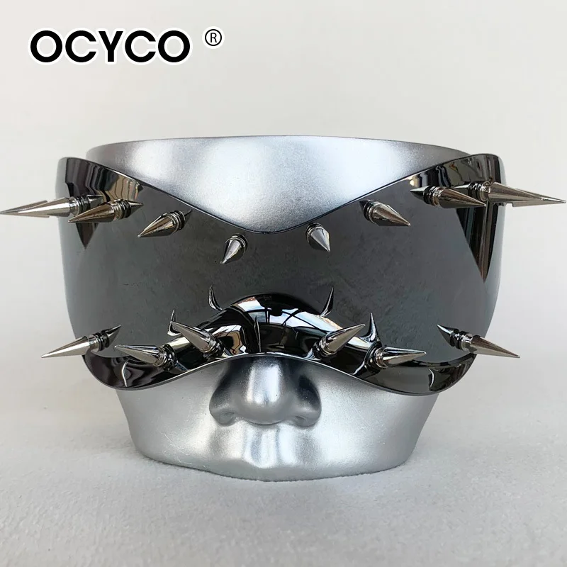 

Унисекс модные крутые солнцезащитные очки с заклепками UV400, индивидуальные очки в стиле панк для мужчин и женщин, очки для косплея, солнцезащитные очки в большой оправе