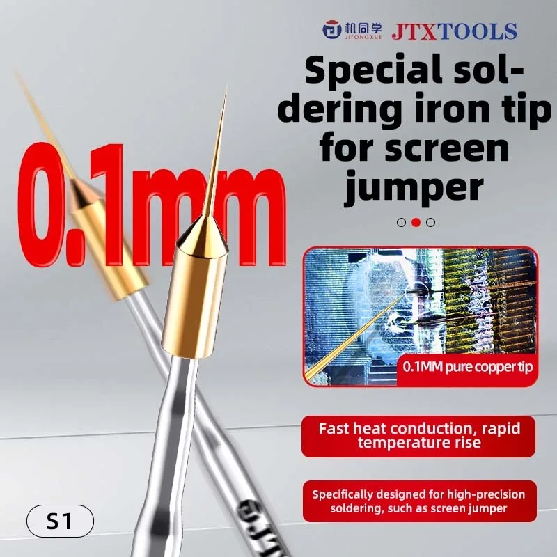 JTX 0.1mm Ultra Fine Soldering Iron Tip for Phone Screen Jumper Flying Wire Pure Copper Soldering Iron Tip for Phone Repair