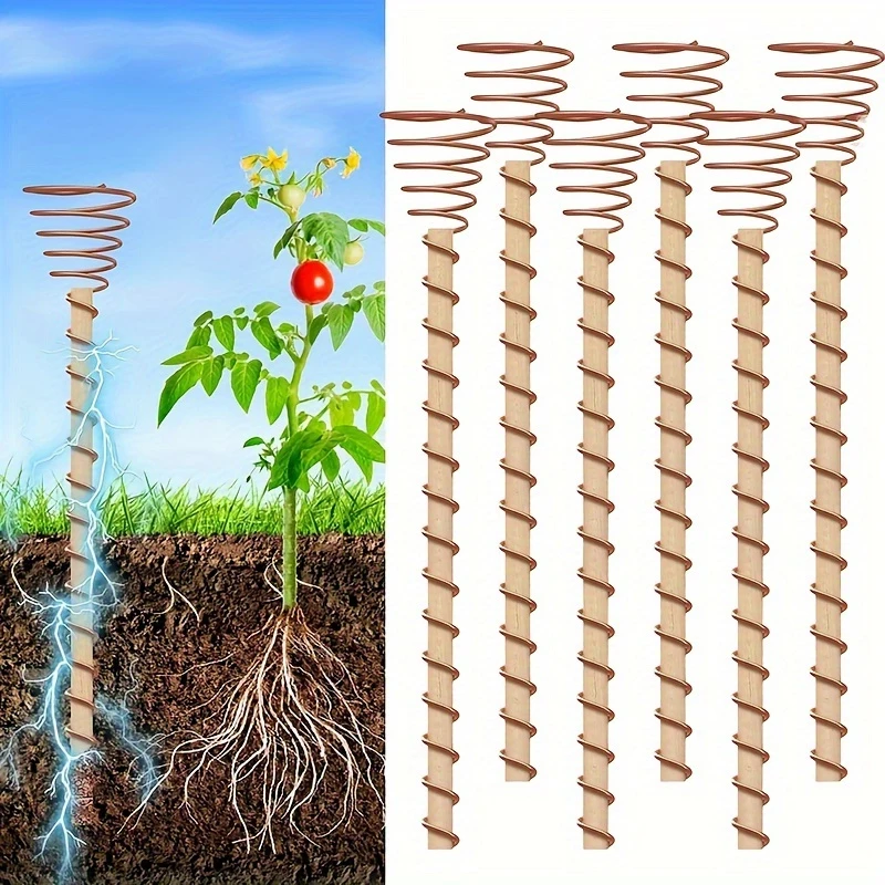 

6pcs, 12-inch Electroculture Plant Stakes, Long Copper Garden Stakes, Electroculture Copper Coil Antenna For Growing Gardens,
