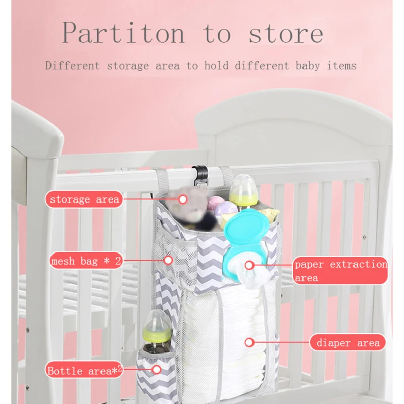 Hanging Diaper Caddy Organizer Baby Hanging Diaper Stacker with Wipes Pocket Baby Essentials Storage Diaper Stacker for Changing