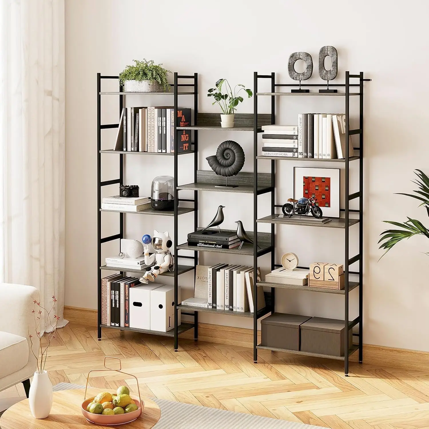 

5 Tier Bookcases Bookshelves Large Open Shelf Bookcase with 14 Display Shelves Rustic Industrial Style Book Shelves for Bedroom