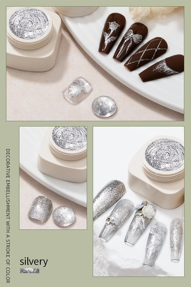 RSNAIL 5g No-Wipe Platinum Gel-Nagellack für den Sommer, reflektierender, glitzernder, metallischer, goldener, silberner Zeichnungs-Liner, Maniküre-Lack – Detail 8