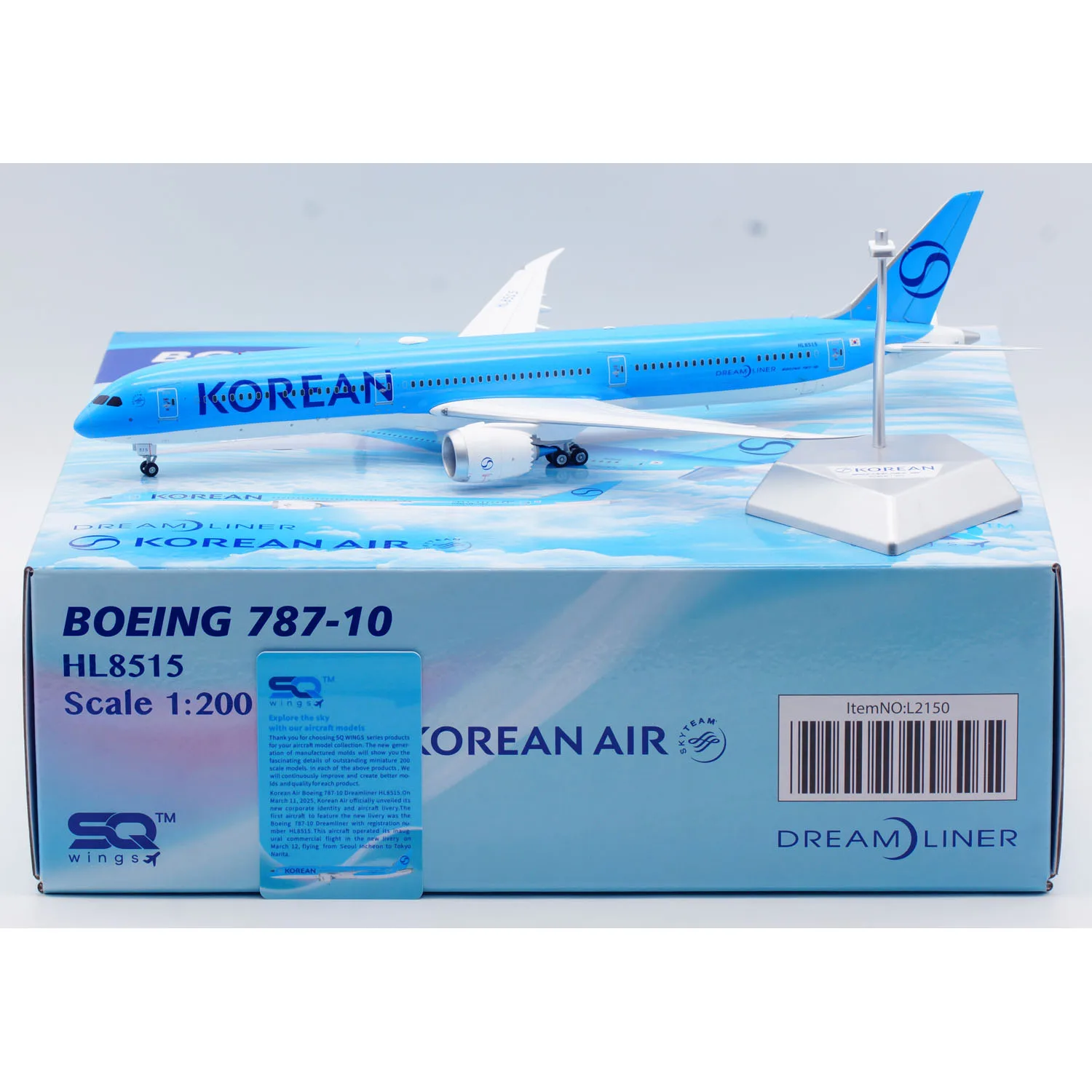 

L2150 Alloy Collectible Plane Gift SQ Wings 1:200 Korean Air "Dreamliner" Boeing B787-10 Diecast Aircraft Jet Model HL8515