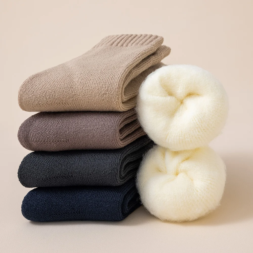 5 Paar Herren-Socken aus Merinowolle, für den Winter, verdickt, warm, Kaschmir-Socken, modische einfarbige Frottee-Socken – Detail 7